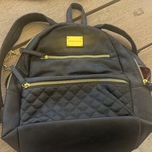 Adrienne Vittadini Black Quilted Front Backpack with Gold Hardware